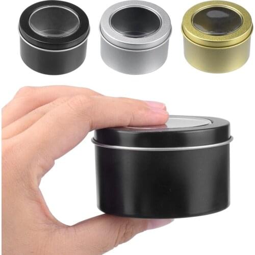 12pcs Storage Container Candle Metal With Screw Lids Clear Window Round Tin 3.5oz Metal Wax Soy Making Jars Cans Cream Cosmetic