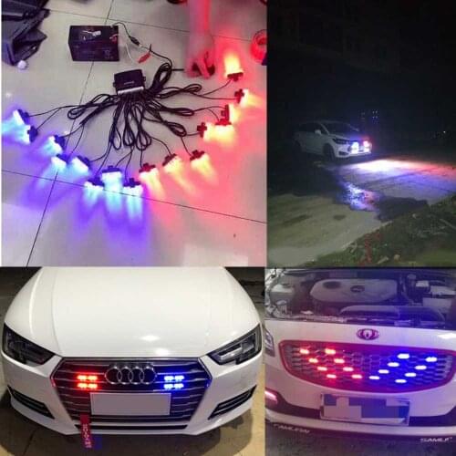 16 in 1 Red Blue 32 LED Emergency Strobe Lights SUV Car Dash Grille Grill Warning Light Bars Flashing Lamp Kit