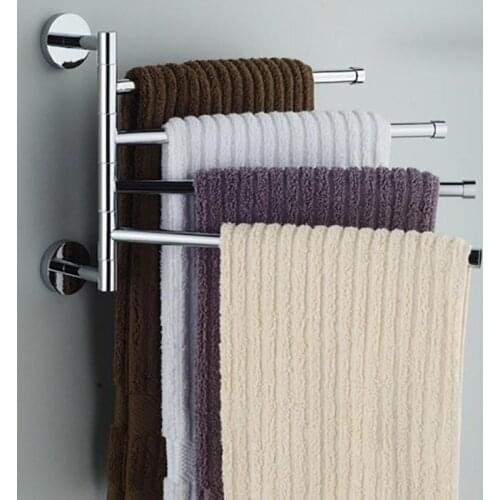 2/3/4 Rod Wall Mounted Bathroom Towel Holder 180 Degree Rotating Towel Toilet Rack Aluminum Layer Multilayer Toilet Rack