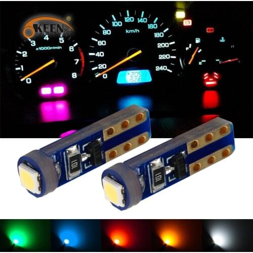 OKEEN 2pcs Car Interior T5 Led 1 SMD DC 12V 24V T5 3030 Bulbs Light Canbus White Wedge Side Instrument Lights Red Blue Yellow