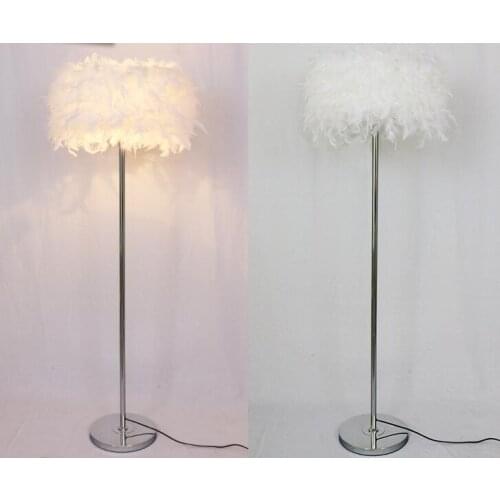 2018 new Modern White Black Floor Lamp With feather Lampshade For Living Room Bedroom Bedside E27 Hotel Cloth Standing Light