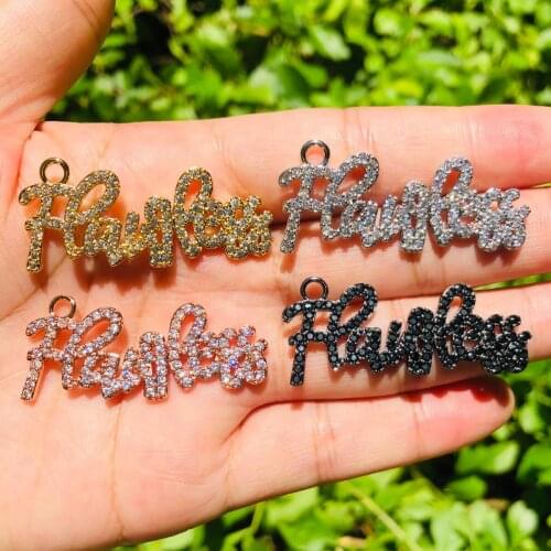 5pcs FLAWLESS Word Charm for Bracelet Making Women Necklace Bling Pendant Bling Cubic Zirconia Pave Jewelry Handmade Supply DIY