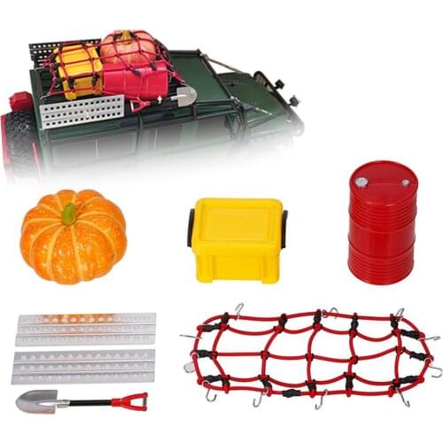 6Pcs Mini Luggage Rack Net Oil Tank Shovel Decoration for 1/10 RC 4WD SCX10 Car Childrens kid Toys Sundries Storage Box