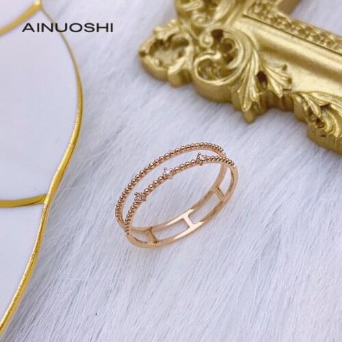 AINUOSHI 18K Gold 0.042ct Round Cut Real Natural Diamond Engagement for Women Valentines Day Vintage Three-stone Ring Jewelry