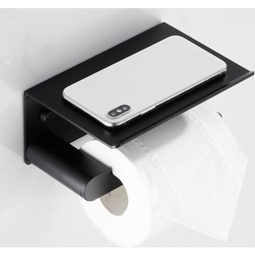 Black space aluminum widened bathroom phone holder toilet roll tissue holder toilet tissue box rack