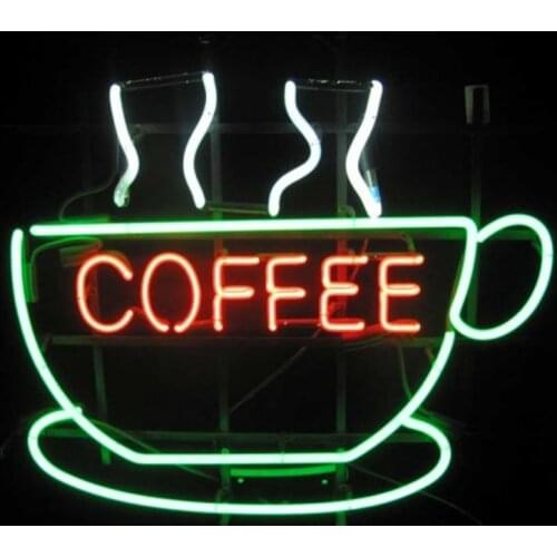Decorative Light COFFEE NEON IN CUP Neon Bulbs Light Shop Club Display Lamp Enseigne Lumineuse Decorate Home Handmade glass TUBE