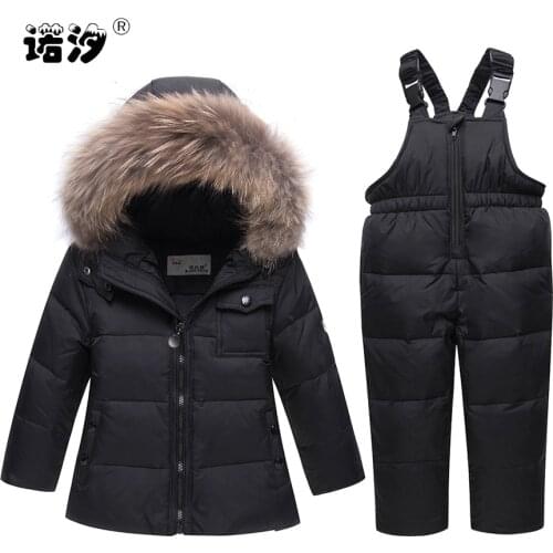Baby clothes Girls Clothes Sets boys winter white duck Down jacket+pants boys thick hooded coat Waterproof Snowsuit 1-5 Y tops