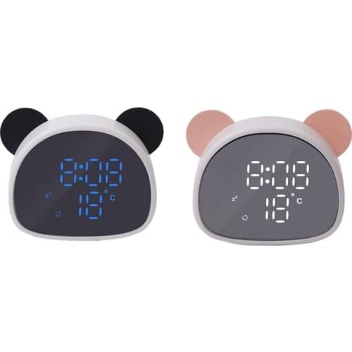 Electronic Digital Alarm Clock Cartoon Panda Mirror Clock Snooze Voice Recording Home Decor for Childrens Gift