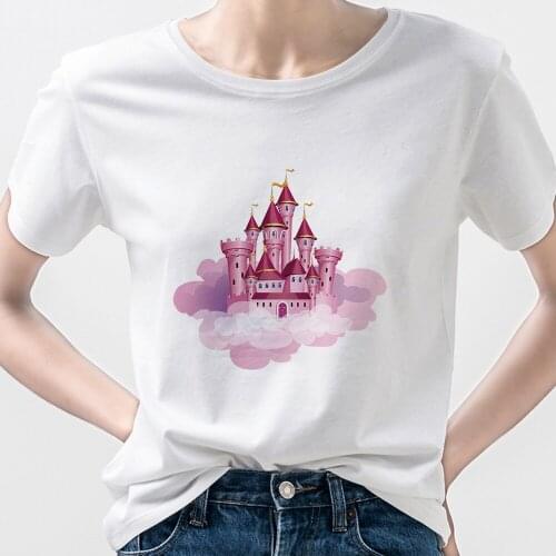 Disney Princess Pink Castle T Shirt Soft Girl Aesthetic Cute Japanese Clothes Kawaii Short Sleeve Funny Family Look Well Being