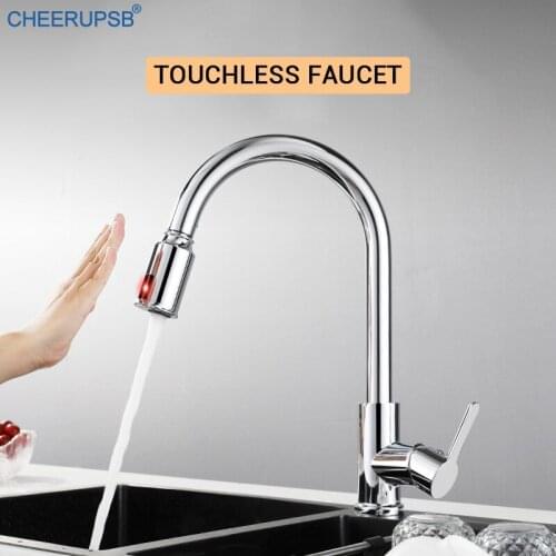 Infrared Motion Sensor Faucet Kitchen Pull Out Flexible Smart Tap Deck Mount Touchless Mixer Faucet Chrome Luxury Brass Torneira