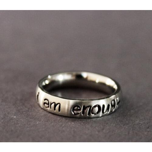 Stainless Steel Awareness Ring Suicide Depression Awareness Pause Ring I Am Enough Inspiration Jewelry Strength Gift YLQ0693