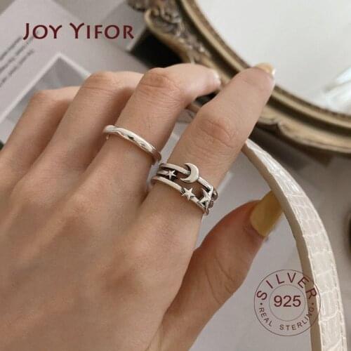 925 Sterling Silver Rings for Women star moon Geometric 925 sterling Silver Wedding Fine Jewelry Minimalist Gift