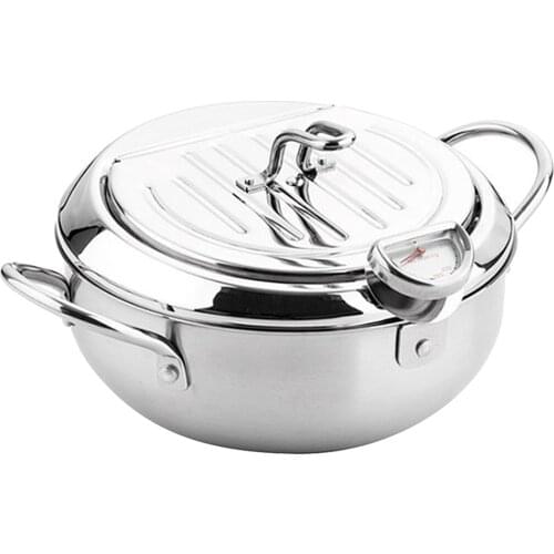 Kitchen Cooking Pot Deep Frying Pot Tempura Fryer Pan Temperature Controllable with Oil Drainage Rack in Lid