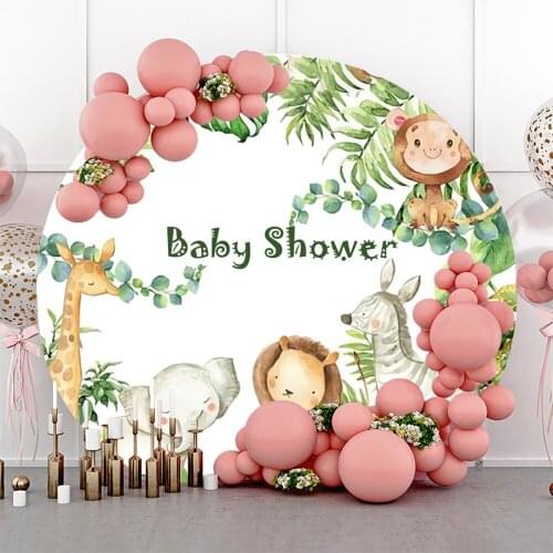Laeacco Jungle Safari Newborn Baby Shower Round Circle Backdrop For Photography Wild Animal Poster Photo Background Photostudio