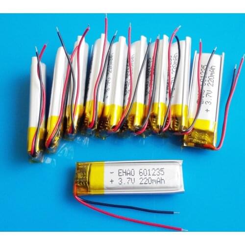 Lot 10 pcs 601235 220mAh lipo polymer lithium Rechargeable battery 3.7V for MP3 bluetooth GPS recorder headset e-book camera