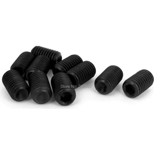M12 x 20mm 1.75mm Pitch Hex Socket Set Cup Point Grub Screws Black 10pcs