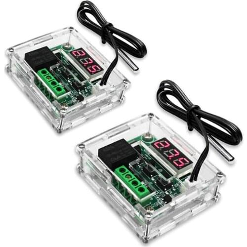 2 Pcs Temperature Controller Module with Case - XH-W1209 Red Digital Display Thermostat DC 12V with Waterproof Probe