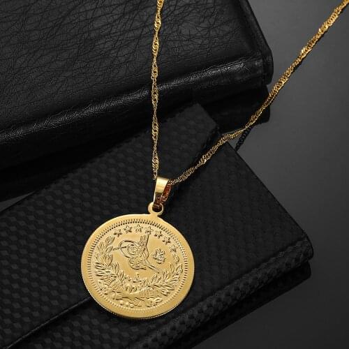 Muslim Islam Pendants Arab Allah Middle East Necklaces& Bible Verse Prayer Coin Jewelry Vintage Gold Color Bijoux Men