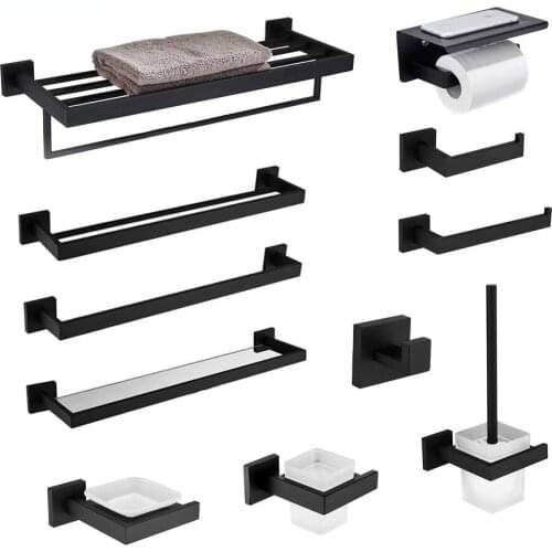Black Quality Bathroom Hardware Set 304 Stainless Steel Towel Rack Toilet Paper Holder Liquid Soap Holder Towel Bar 10 Choice