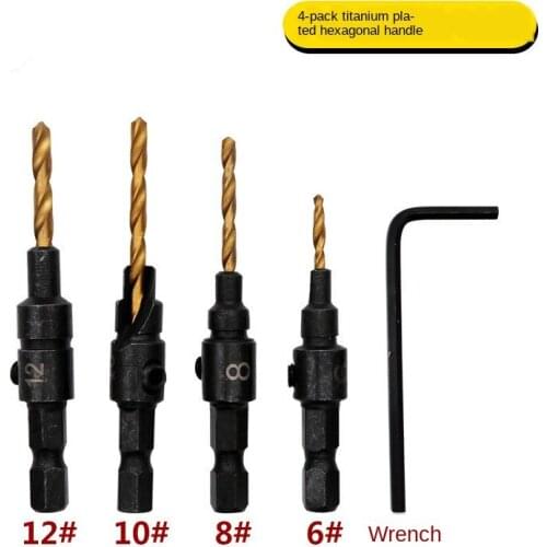 4Pcs set HSS Woodworking Titanium Countersink Drill Bit Set 1/4 Quick change Hex Shank Screw Carpentry Reamer Chamfer Mill