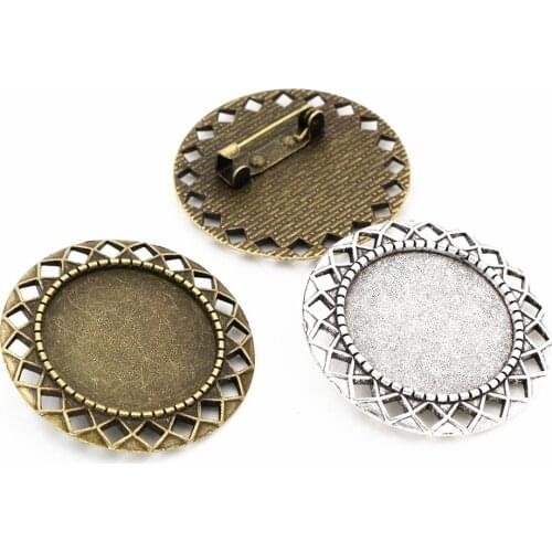 New Fashion 5pcs 25mm Inner Size Antique Silver Plated and Antique Bronze Brooch Pierced Style Cabochon Base Setting