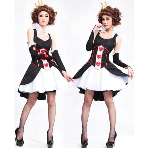 New Fashion Sexy Red Queen of Hearts Costume Halloween Witch Adult Fancy Cosplay Alice Nightclub Club Wear Party Women Dress