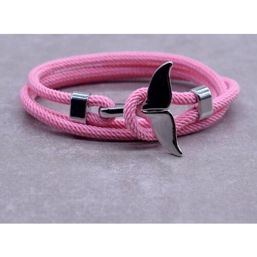 Ocean Style Multi-layer Adjustable Milan Rope Wrap Silver Color Whale Tail Bracelets for Women Girl Best Friends Jewelry Gifts