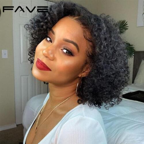 FAVE Lace Front Wig Bob Wig 10 inch Short Curly Wig Brazilian Remy Human Hair Wigs for Black Women Natural Black lace Part Wig
