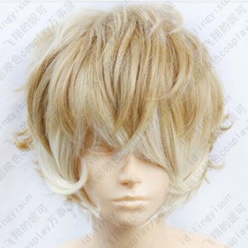 Anime Diabolik Lovers Sakamaki Shu Wig Cosplay Men Short Blonde Ombre Heat Resistant Synthetic Hair Wigs + Free Wig Cap