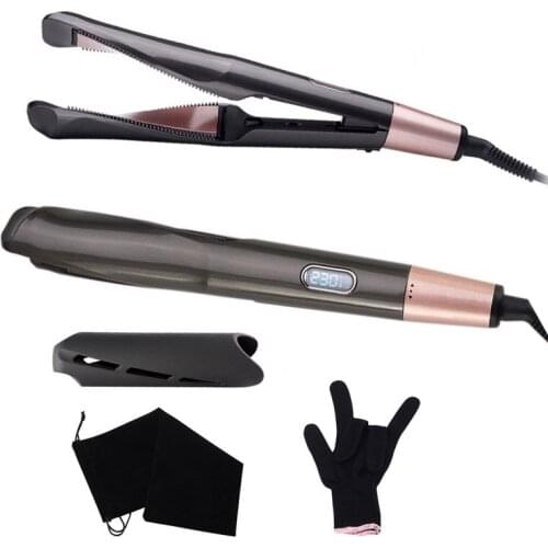 Professional 2 in 1 Hair Curling Twisted Plate Ceramic Hair Straightener hair Curler LCD Display Electric Flat Iron Styling Tool