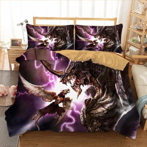 Purple Steel dinosaur pterosaur Duvet Cover Iron Dragon Bedclothes 3d Bedding Sets 2pcs/3pcs Bed Quilt cover pillowcase