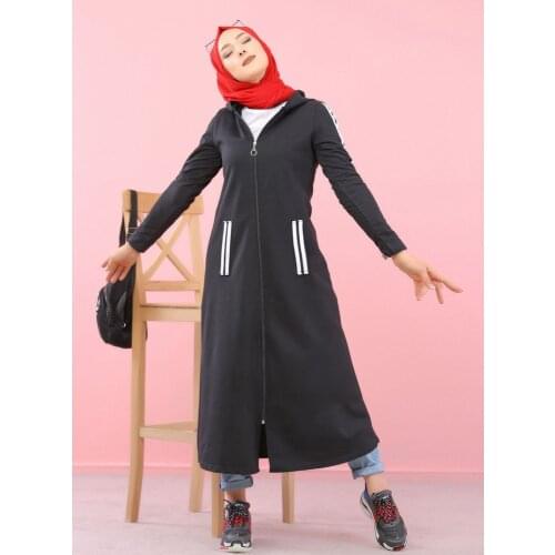 Tesettür Giyim Sports Kadın Kapüşonlu Ferace Fermuarlı