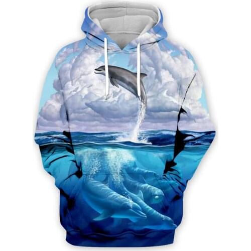 3D Print Ocean Animal Jumping Dolphin Hoodies Men/Women Casual Unisex Hipster Sweatshirts Streetwear Boys Clothes Oversized Tops