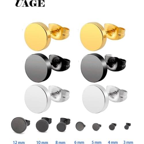 UAGE Cheap 1pair Wild Fashion Hot Round Black Titanium Stud Earrings Stainless Steel Earrings Korean Women Men Wholesale Gift