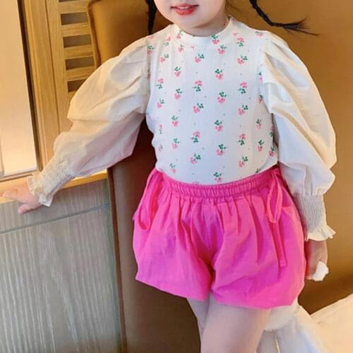 2021 Autumn New ChildrenS Clothing Korean Fashion Puff Sleeve Floral Blouse And Bloomers Suit Casual Sweet Girl Clothes Sets