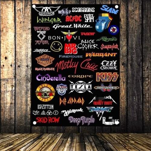 Vintage Heavy Metal Poster ROCK BAND LOGO Banners Flag Bar Poster Wall Stickers Retro Tapestry Canvas Decorative Painting A2