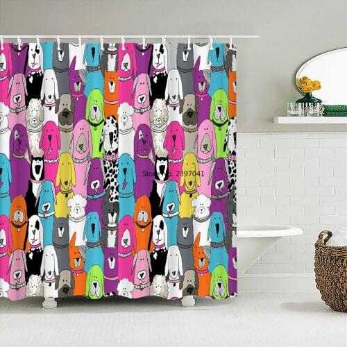 Waterproof Polyester Fabric Shower Curtain with Hooks Cartoon Cute Cat Dog Bath Curtain Child Home Decor Boy Bathroom Curtains