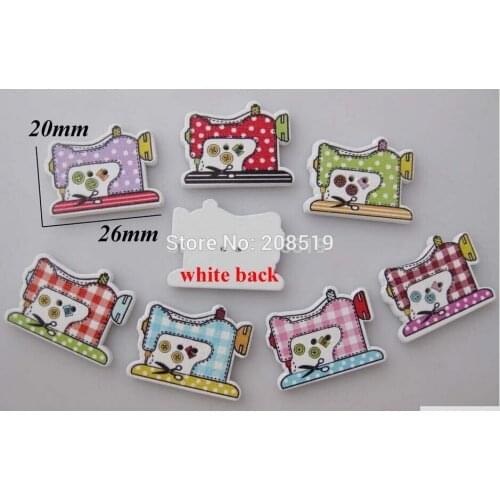 WBNKWN 20mm*26mm Sewing Machine Shape Wood Buttons For Craft Randomly 200pcs Flatback Scrapbooking Accessories