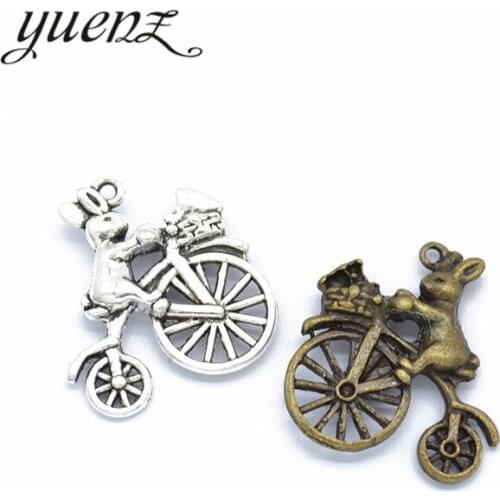 YuenZ 10 pcs Rabbit riding a bicycle Charms for Necklace Jewelry Making Tibetan silver Charms Metal Pendants 23*21mm D9259