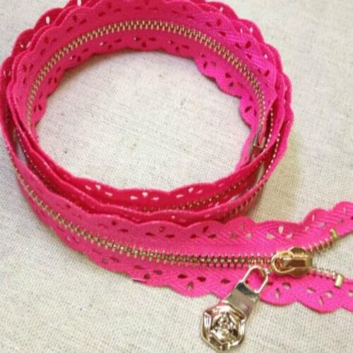 2pcs/lot 3# Decorative METAL Zipper Rose Red Orange Green Lace OPEN END FOR WEDDING DRESS Skirt Jacket Sewing Accessories