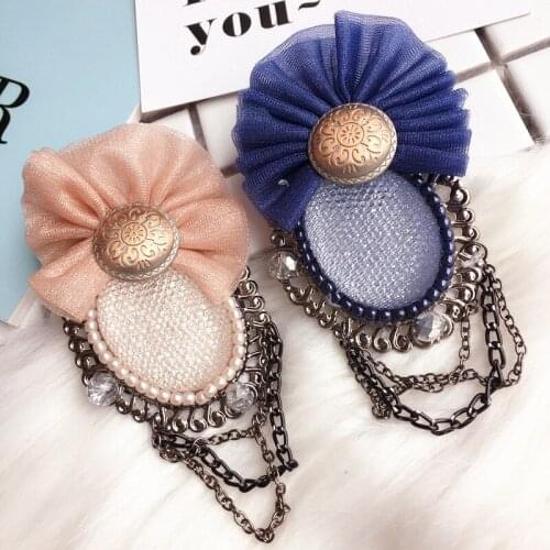 Sweet New Women Big Fabric Flowers Brooches Pins Multilayers Link Chains Brooch Fashion Clothing Accessories