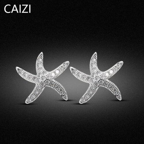 New Prevent allergies Starfish Earrings Zircon Earings Clear CZ Stud Earring For Woman Fashion Jewelry Party brincos femin Gifts