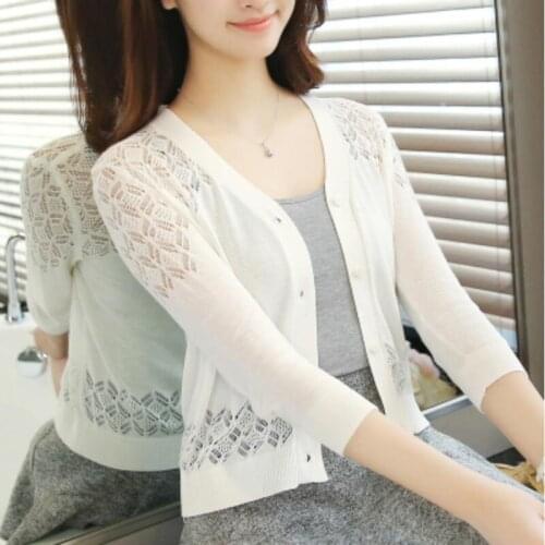 Autumn Summer Cardigan Women Lace Hollow Out Shawl Teenager Girls Knitted Sweater Female Cardigans Women Thin Coat Ladies Tops