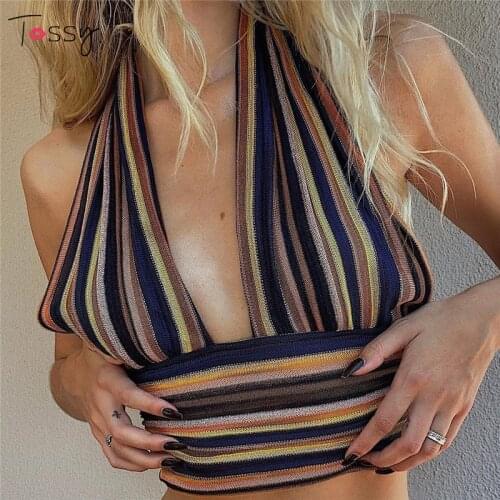 Tossy Summer Sexy Cross Halter Tops For Women Holiday Party Bandage Backless Y2K Crop Top Fashion Female Beach Sleeveless Vest