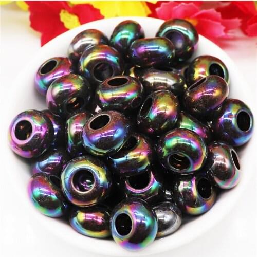 10pcs/lot Black Color Resin 14x8mm Round European Charms Murano Large Hole Beads for Jewelry Making Fit Pandora Bracelet Bangle
