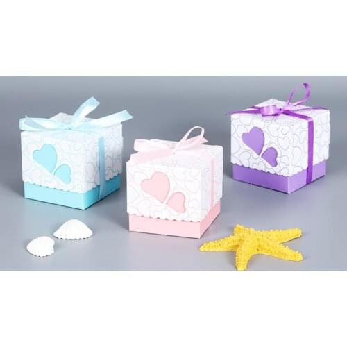 10pcs Love Heart Candy Boxes Chocolate Bag Wedding Favor Party Packing Cake Gift Box With Ribbons Valentines Day Gift Box