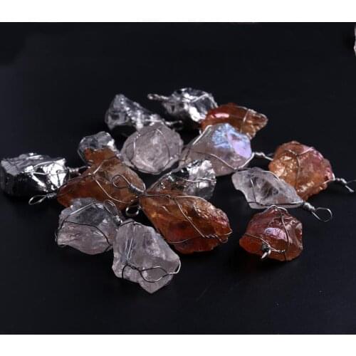 12PCS Women Fashion Mood Changing Stone Necklace Natural Crystal Quartz Stone Handmade Winding Pendant Necklace Reiki Pendulum