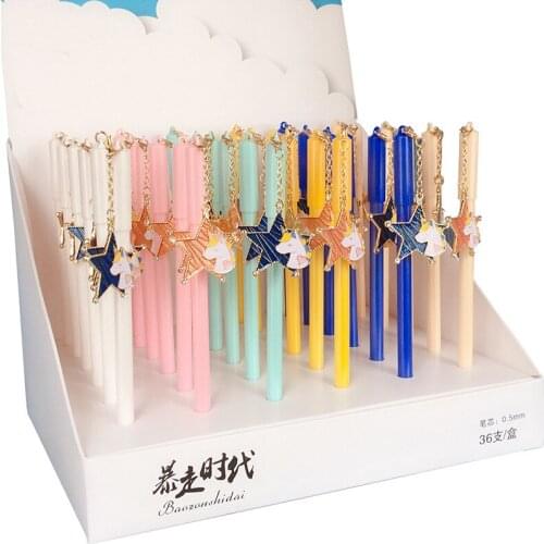 36 pcs/lot Unicorn Star Pendant gel pen for writing Cute 0.5 mm black ink Neutral Pens Stationery gift office school supplies