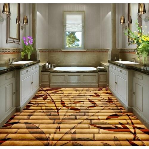 3d flooring Home Decoration Bamboo flowers 3D floor pvc self-adhesive wallpaper bathroom floor wallpaper