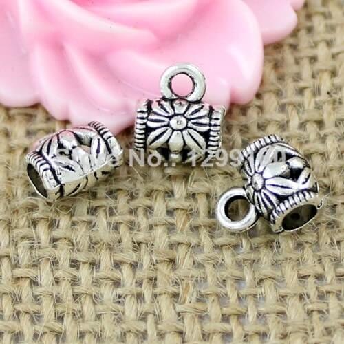 50pcs/lot Zinc Alloy Silver Tone Charm Pendant Bails Cord end For Necklace DIY Jewelry Making Accessories 9x10mm Hole:4mm K01913